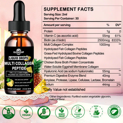Multi Collagen Peptides Liquid Drops for Women & Men-Type I, II, III, V, X丨Hydrolyzed Collagen Peptides, Collagen Proteins W. Hyaluronic Acid, Biotin & Vitamin C for Hair Skin & Joint Gut Health GLOVVUUPBuy Supplements Australia