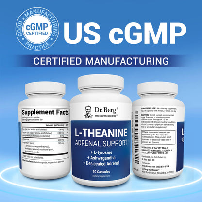 Dr. Berg L-Theanine 200mg - Includes Zinc, Copper, L-Tyrosine, & Ashwagandha – L-Theanine Supplement Adrenal Support - for Relaxation, Stress Relief, and Mental Clarity* – 90 Gelatin Capsules Dr. Berg NutritionalsBuy Supplements Australia