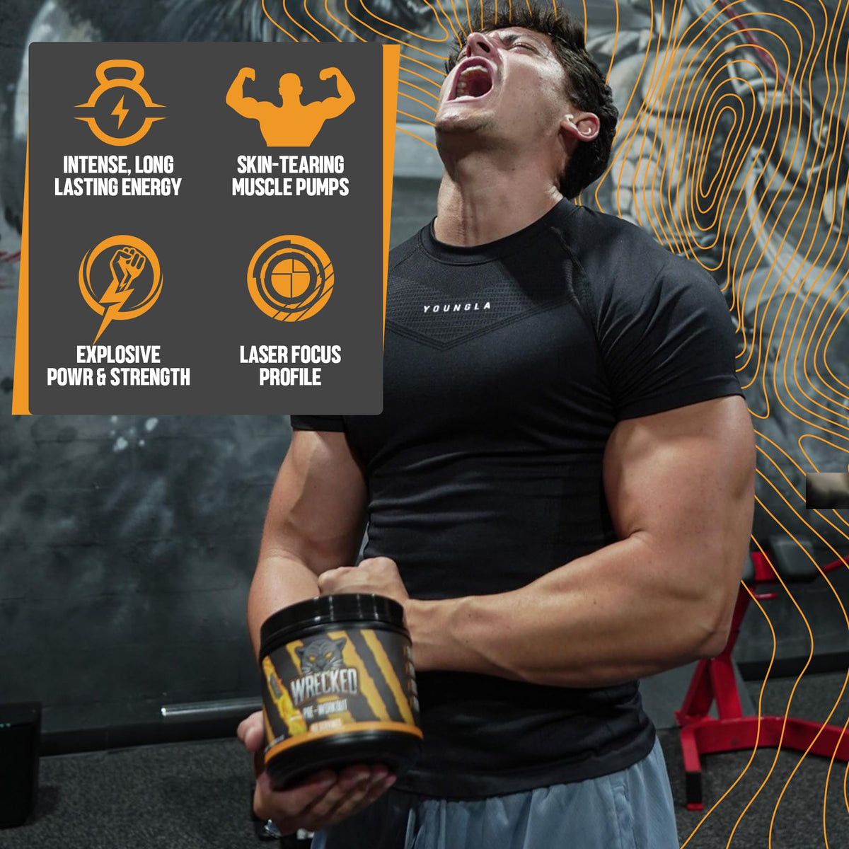 Huge Supplements Wrecked Pre-Workout, 30G+ Ingredients Per Serving to Boost Energy, Pumps, and Focus with L-Citrulline, Beta-Alanine, Hydromax, and No Useless Fillers, 40 Servings (Orange Burst)