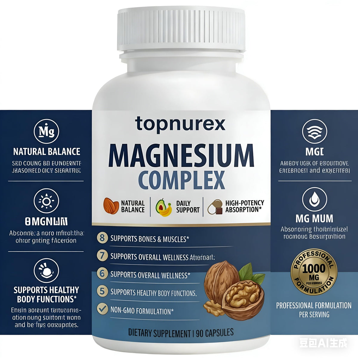 Topnurex Magnesium Complex supplement bottle with label on a white background