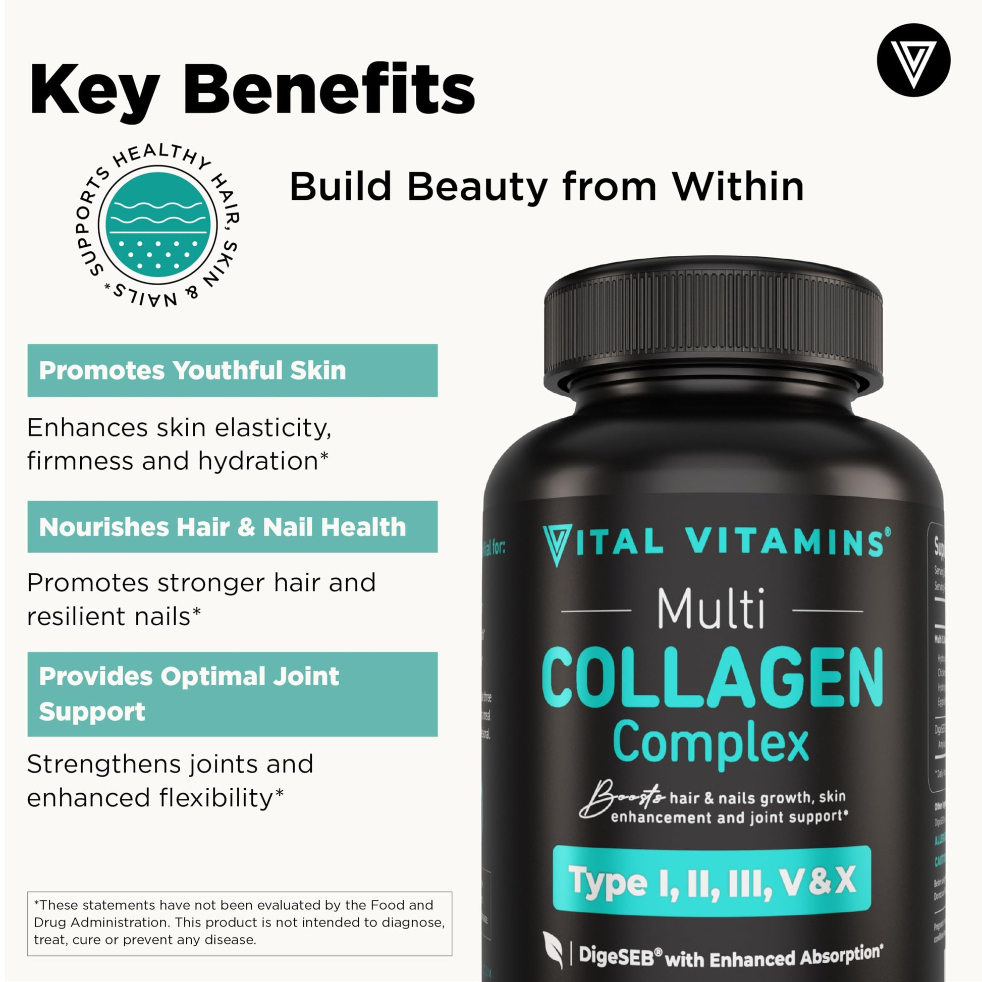Vital Vitamins Multi Collagen Capsules - Type I, II, III, V, X - Grass-Fed, Collagen Peptides Supplements, Non-GMO - for Men & Women - 150 Count Vital VitaminsBuy Supplements Australia