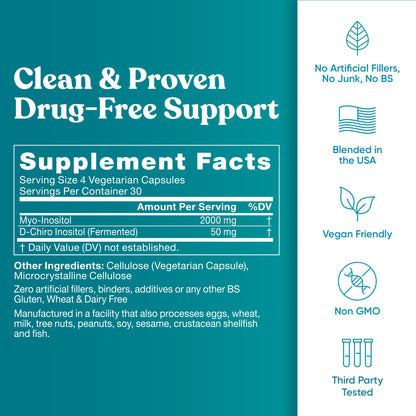 Regulate Cycle Support – Hormone Balance for Women at Optimal 40:1 Myo-Inositol 2000 mg & D-Chiro Inositol 50 mg – Supplement for Period Consistency, Menstrual & Ovulation Support – 120 Vegan Capsules Eu NaturalBuy Supplements Australia