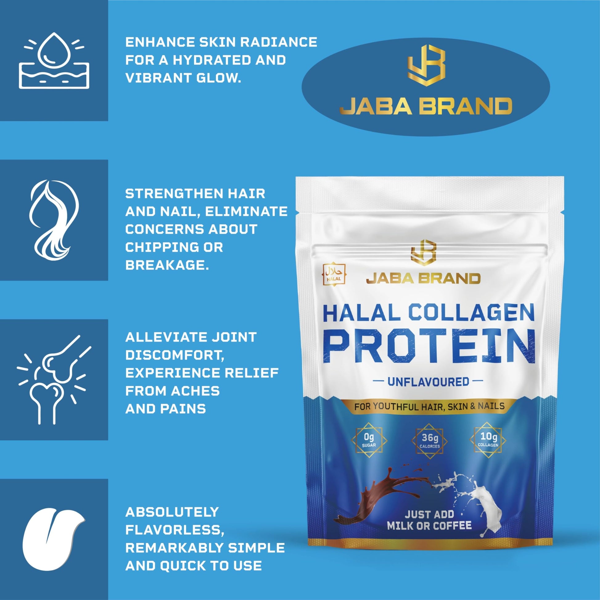 JABA BRAND - Halal Bovine Collagen Protein Powder for Hair, Nails, Joints and Skin JABA BRANDBuy Supplements Australia