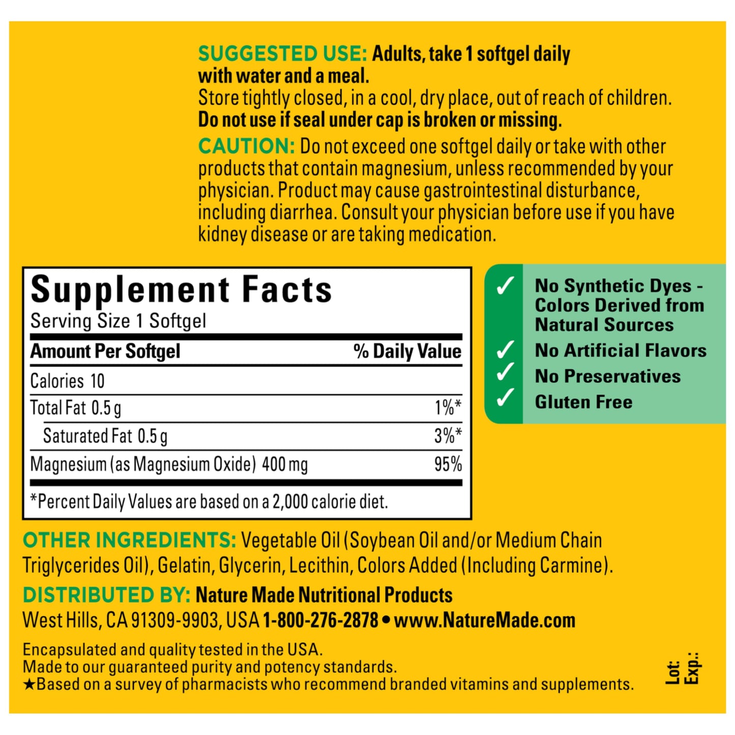 Nature Made Magnesium Oxide 400 mg Softgels, Extra Strength Magnesium Supplements for Men and Women, Support for Muscle, Nerve, Bone and Heart, 110 Day Supply Nature MadeBuy Supplements Australia