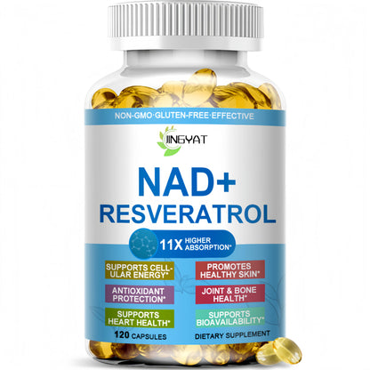 JINGYAT 11-in-1 NAD Supplement with Resveratrol, CoQ10, Quercetin, Collagen, Grape Seed for Cellular Energy, Mental Focus & Antioxidant Support - NAD Supplement for Women & Men, 120 Soft Capsules JINGYATBuy Supplements Australia
