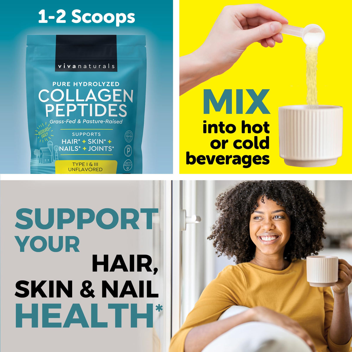 Viva Naturals Collagen Peptides Powder - Grass-Fed Hydrolyzed Bovine, Type I & III - 19 g Protein, Unflavored, Easy Dissolving - Joint, Skin, Hair & Nail Support - Paleo, Keto, Non-GMO - 1lb Viva Naturals buy supplements Au