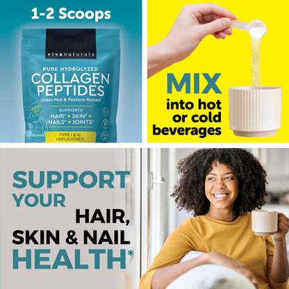 Viva Naturals Collagen Peptides Powder - Grass-Fed Hydrolyzed Bovine, Type I & III - 19 g Protein, Unflavored, Easy Dissolving - Joint, Skin, Hair & Nail Support - Paleo, Keto, Non-GMO - 1lb Viva Naturals buy supplements Au