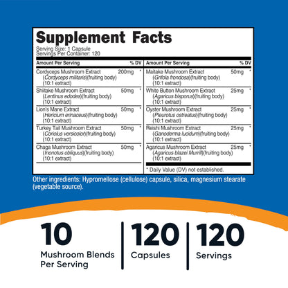 Nutricost Mushroom Complex Supplement, 120 Capsules - 10 Mushroom Blend (with Reishi, Maitake, Shiitake, Lion's Mane, and More) - Non-GMO and Gluten Free NutricostBuy Supplements Australia