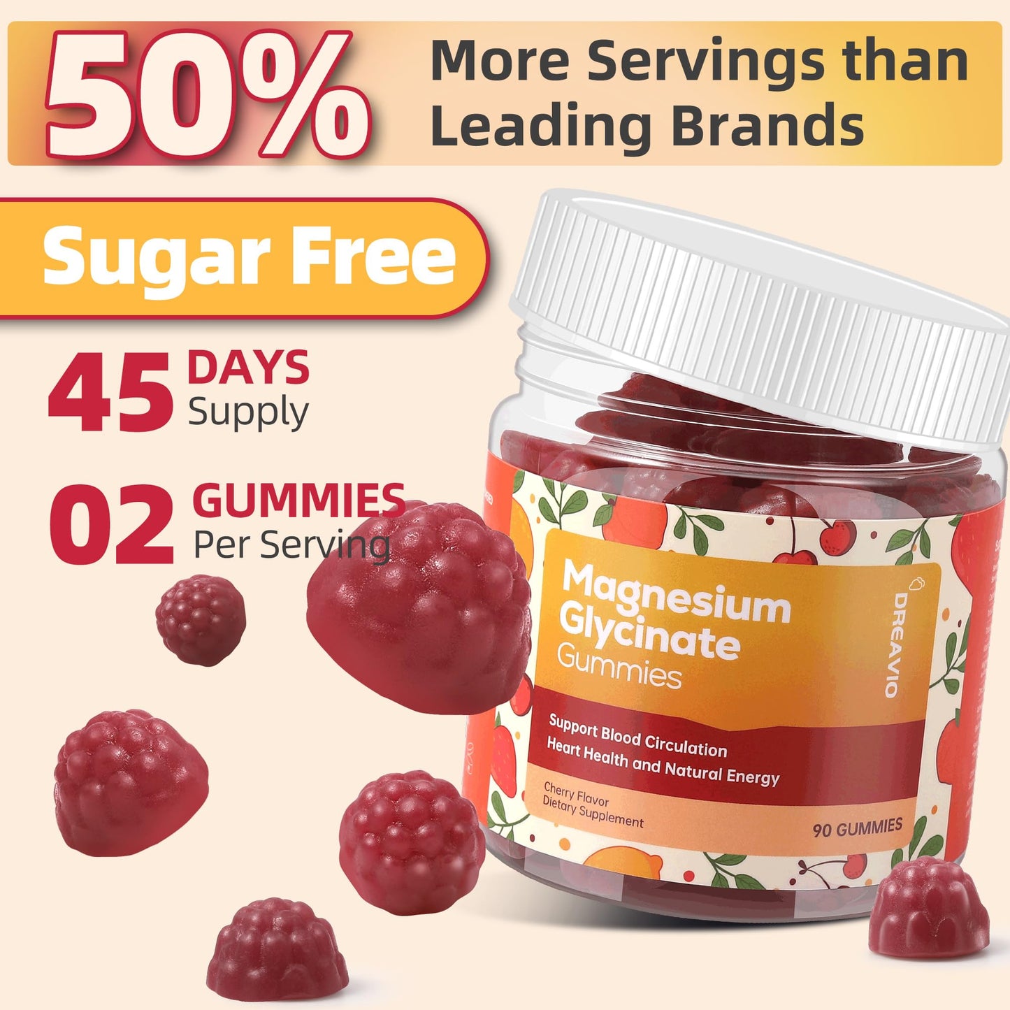 DREAVIO 90 Count Magnesium Glycinate Gummies 400mg w/Ashwagandha Supplement - Sugar Free Zinc Magnesium Glycinate Supplement Ashwagandha Gummies for Adults DREAVIOBuy Supplements Australia