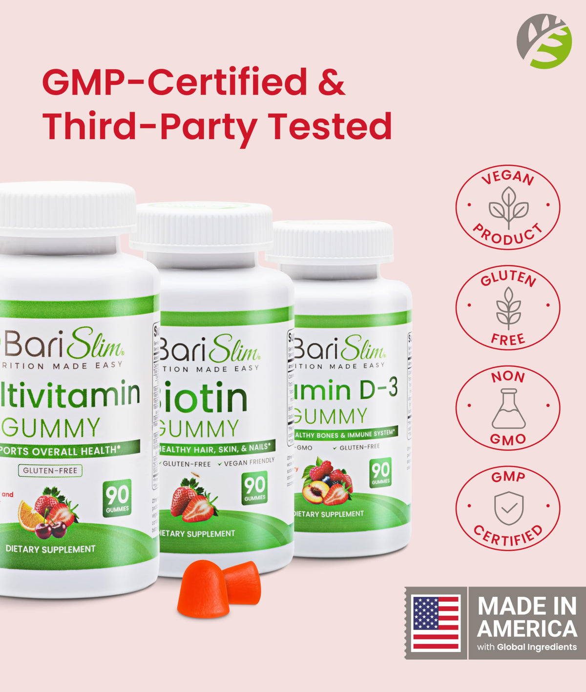 BariSlim Bariatric Multivitamin Gummies - Specially Formulated Gummy Vitamin for Patients After Weight Loss Surgery - Easy to Digest & Great Tasting Fruit Flavors | Pack of 3 | 90 Fruit Chews BariSlim buy supplements Au