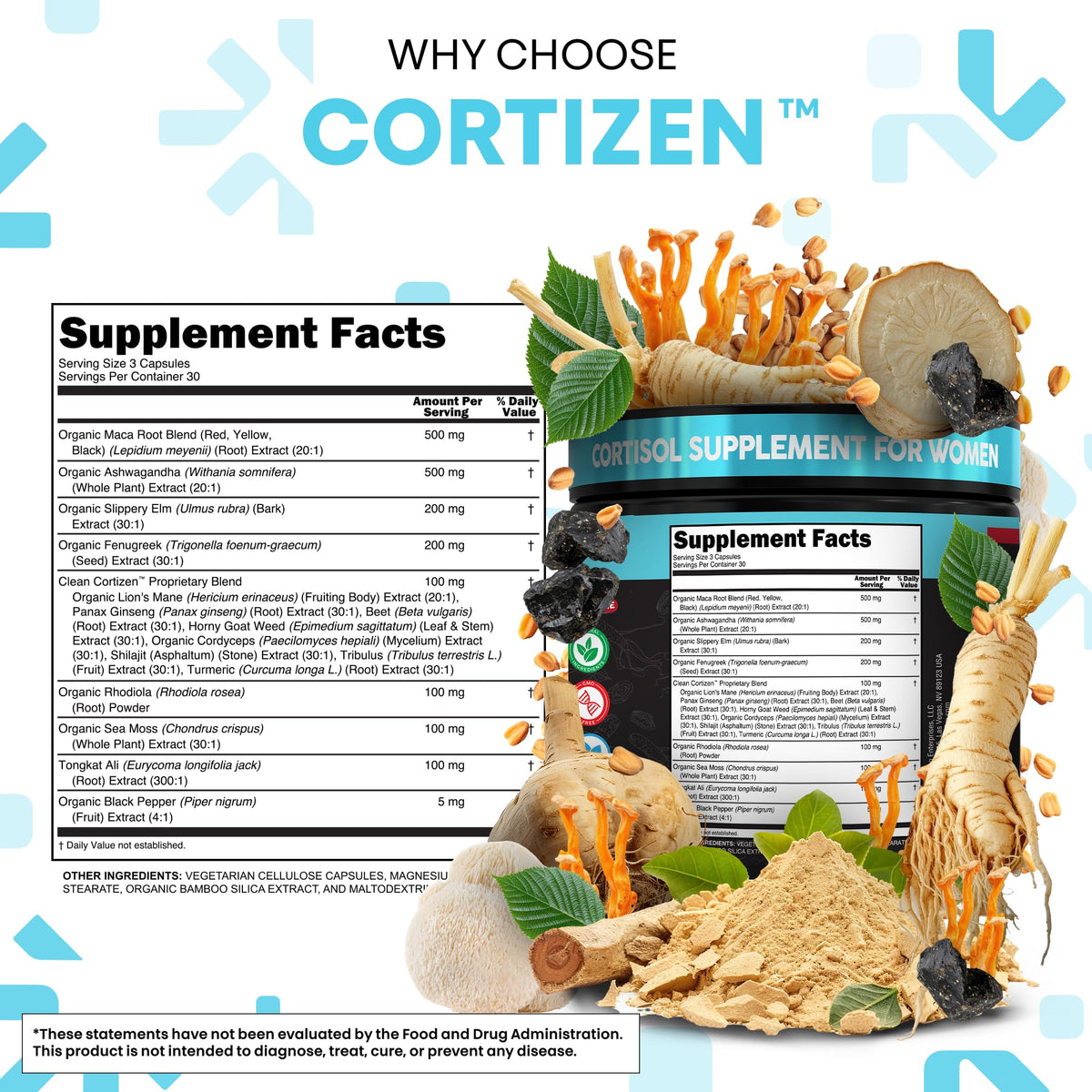 Clean Nutra Cortisol Supplements For Women | Maca Root Ashwagandha Cortisol Detox Manager Reducer + Slippery Elm Fenugreek Lions Mane Shilajit Rhodiola Sea Moss Tongkat Ali Cordyceps Ginseng Beet Root Clean NutraceuticalsBuy Supplements Australia
