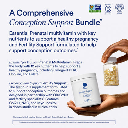 Ritual Preconception Bundle: Essential for Women Prenatal Multivitamin and Lemony Fertility Support Drink Mix Supplement with NAC, CoQ10, and Myo-Inositol. Vegan and Formulated to Support Her.* RitualBuy Supplements Australia