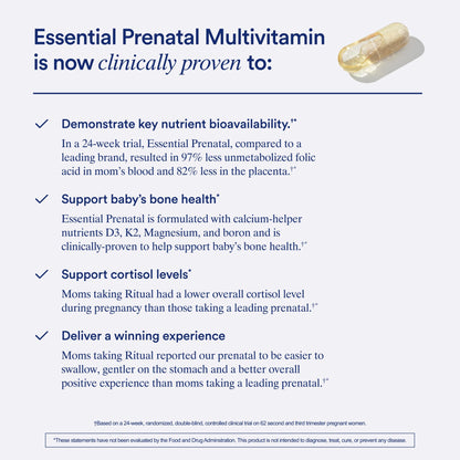Ritual Essential for Women Prenatal Multivitamin: Folate & Choline for Neural Tube Support, Omega-3 DHA for Fetal Brain Development, Iron, Calcium-Helper D3 & K2, Non-GMO, Vegan, Citrus, 30 Days RitualBuy Supplements Australia