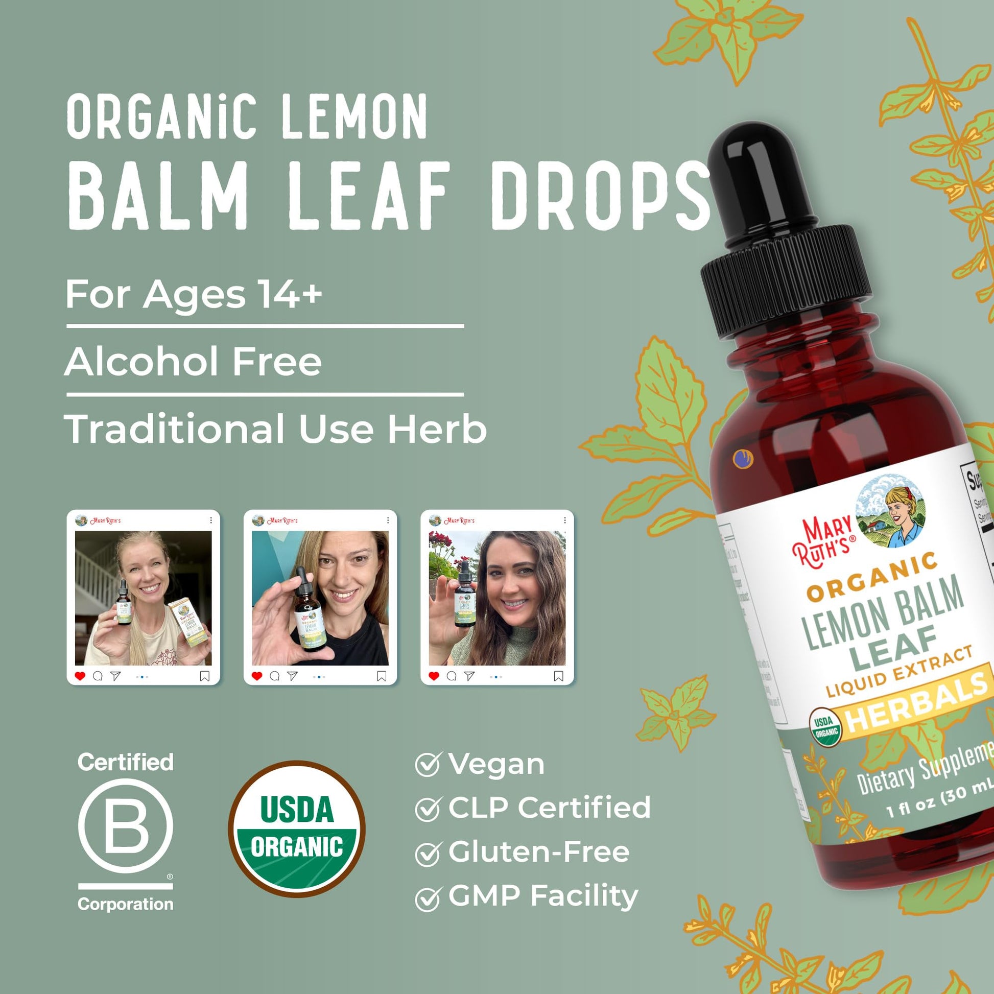 MaryRuth Organics Lemon Balm Leaf Liquid Extract | Mood Support | Relaxation | Calming | Nervine Herbal | Lemon Balm Tincture | USDA Organic | Vegan | Non-GMO | Gluten Free | 1 Fl Oz MARYRUTH'SBuy Supplements Australia