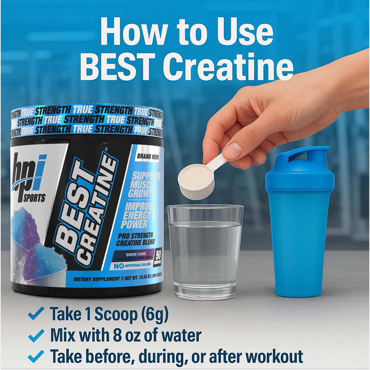 BPI Sports Best Creatine - Creatine Monohydrate Powder for Men & Women, Himalayan Salt - Strength, Pump, Endurance, Muscle Growth, Muscle Definition - No Bloat - Snow Cone - 50 servings - 10.58 Oz BPI SportsBuy Supplements Australia