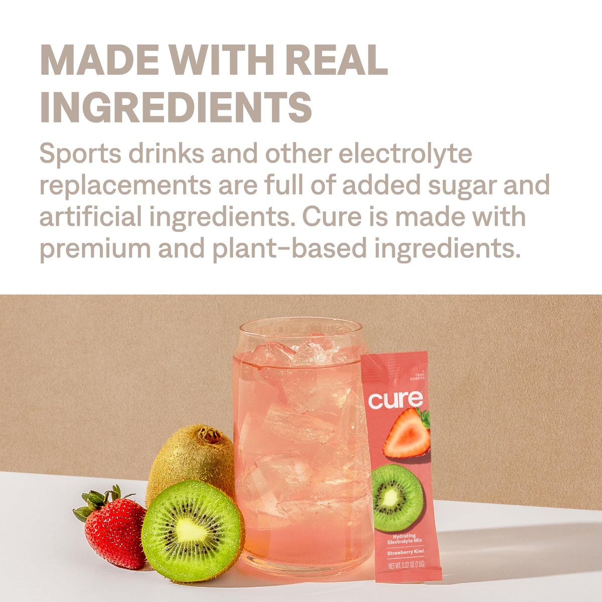 Cure Hydration | Plant-Based Electrolyte Drink Mix | No Added Sugar | FSA-HSA | Dehydration Relief Powder Made with Coconut Water | Non-GMO | Vegan | 28 Servings Jar - Strawberry Kiwi