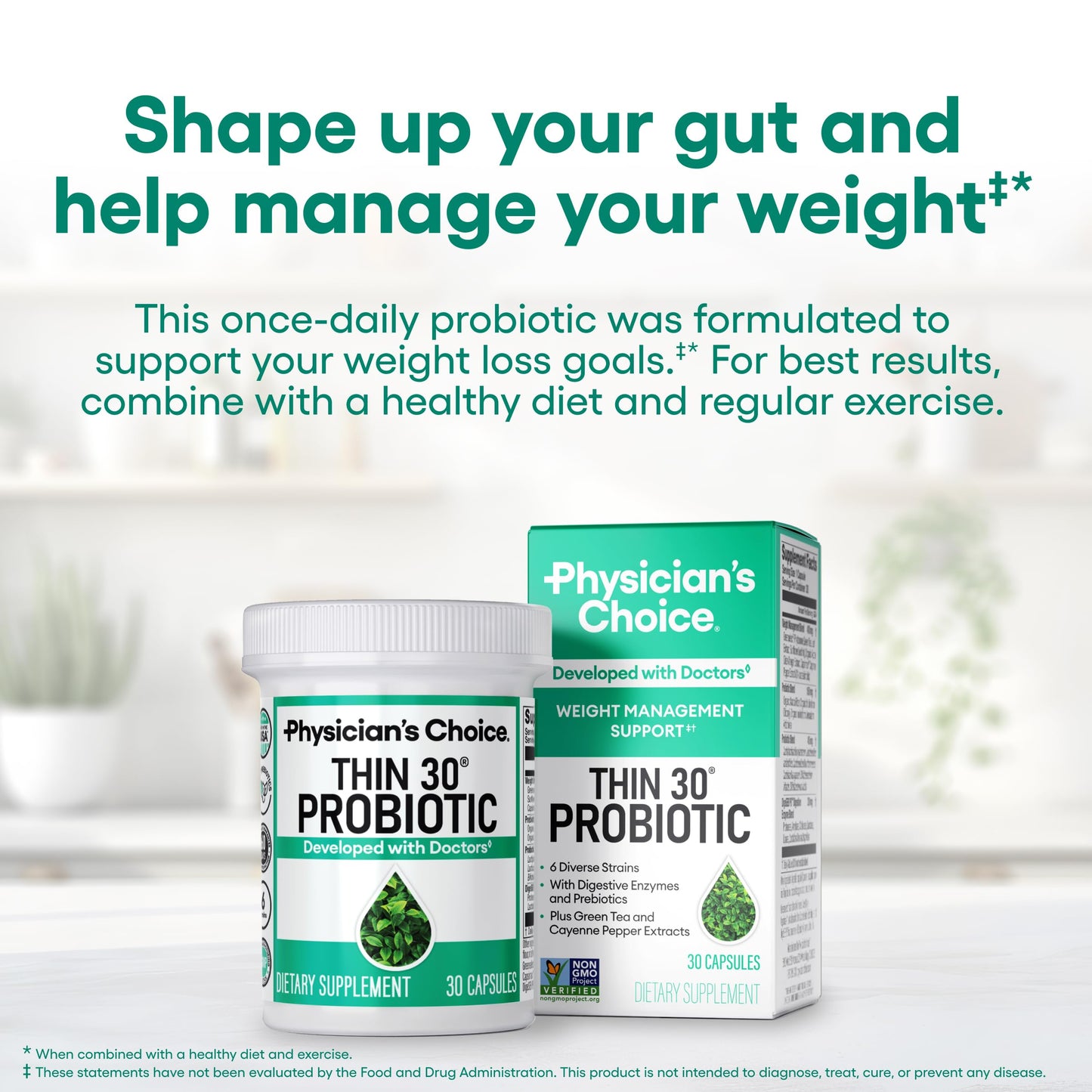 Physician's CHOICE Probiotics for Weight Management & Bloating - 6 Probiotic Strains - Prebiotics - Key ingredient Cayenne - Supports Gut Health - Weight Management for Women & Men - Green Tea - 30 CT Physician's CHOICE buy supplements Au