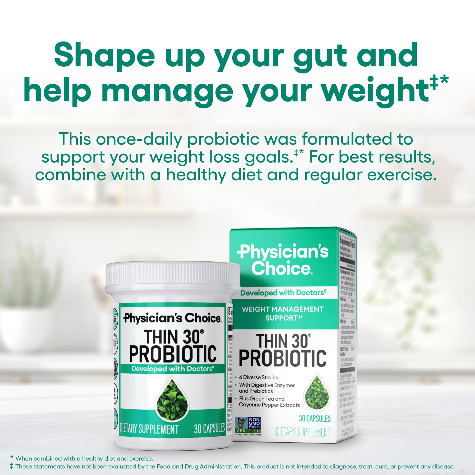 Physician's CHOICE Probiotics for Weight Management & Bloating - 6 Probiotic Strains - Prebiotics - Key ingredient Cayenne - Supports Gut Health - Weight Management for Women & Men - Green Tea - 30 CT Physician's CHOICE buy supplements Au
