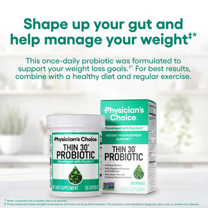 Physician's CHOICE Probiotics for Weight Management & Bloating - 6 Probiotic Strains - Prebiotics - Key ingredient Cayenne - Supports Gut Health - Weight Management for Women & Men - Green Tea - 30 CT Physician's CHOICE buy supplements Au