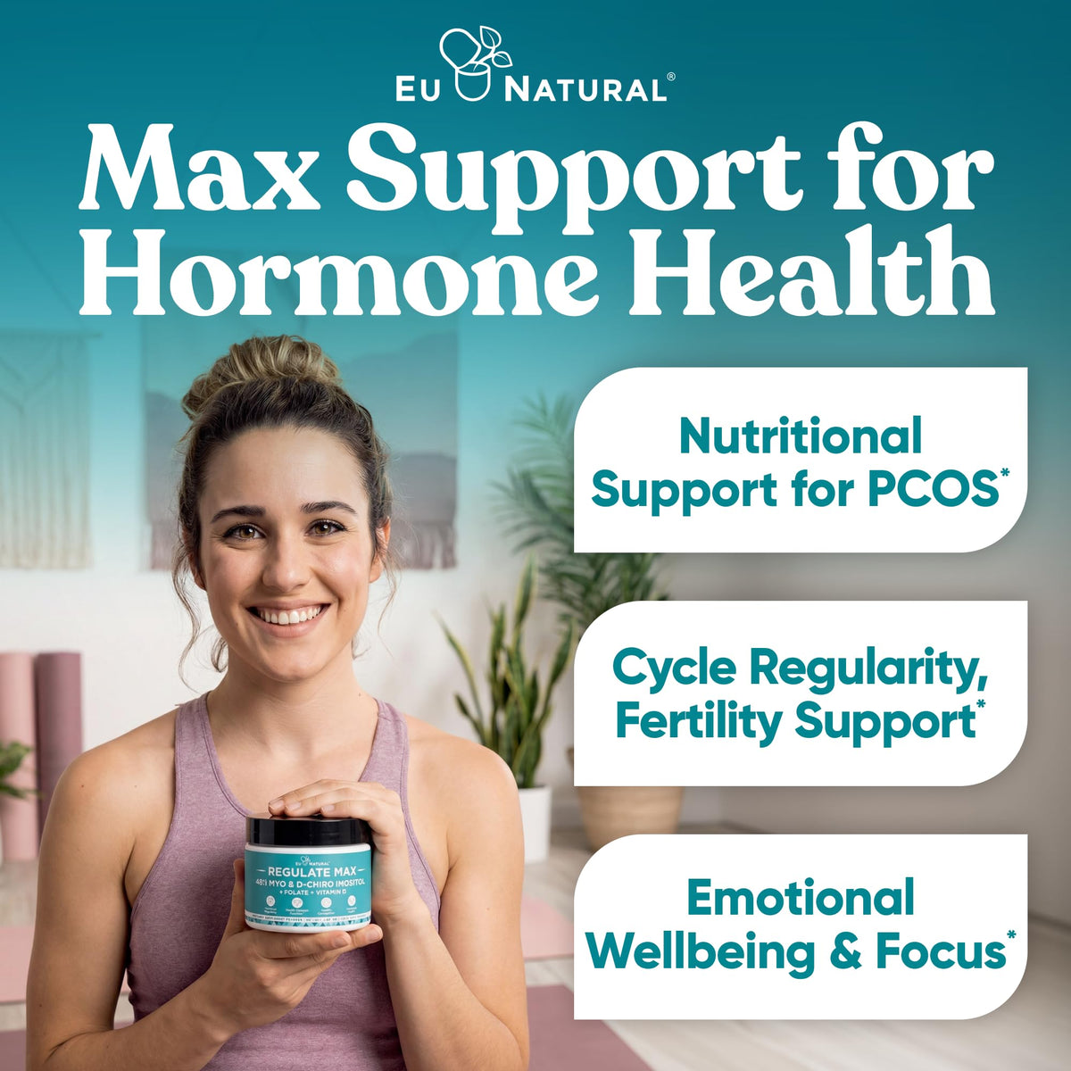 Eu Natural Regulate MAX Myo-Inositol & D-Chiro Inositol Supplement Powder for Women with Vitamin D & Folate Nutritional Support, Hormone Balance & Fertility Support, Unflavored 60 Servings Eu NaturalBuy Supplements Australia