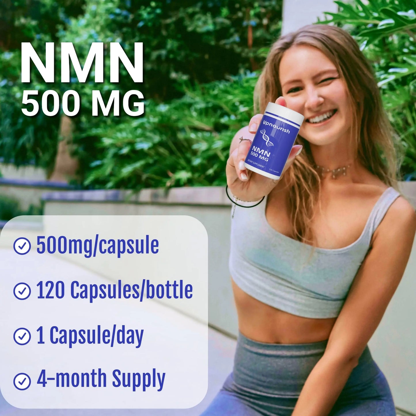 UpNourish NMN 500mg 120 Capsules - Beta Nicotinamide Mononucleotide NAD Supplement - Nicotinamide Riboside Alternative for Women & Men UpNourishBuy Supplements Australia