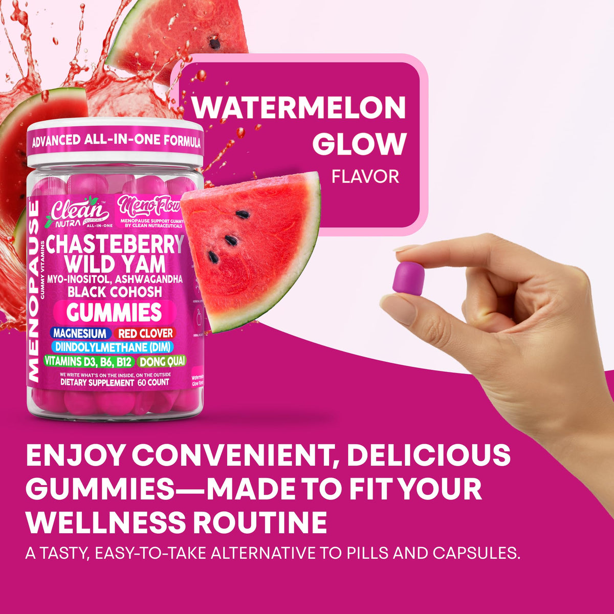 Clean Nutra Menopause Supplements for Women Chastberry Wild Yam Gummies Inositol Black Cohosh Magnesium Red Clover DIM Supplement B6 Magnesium Glycinate Glycine Vitex Hormone Balance Gummy Vitamins Clean NutraceuticalsBuy Supplements Australia