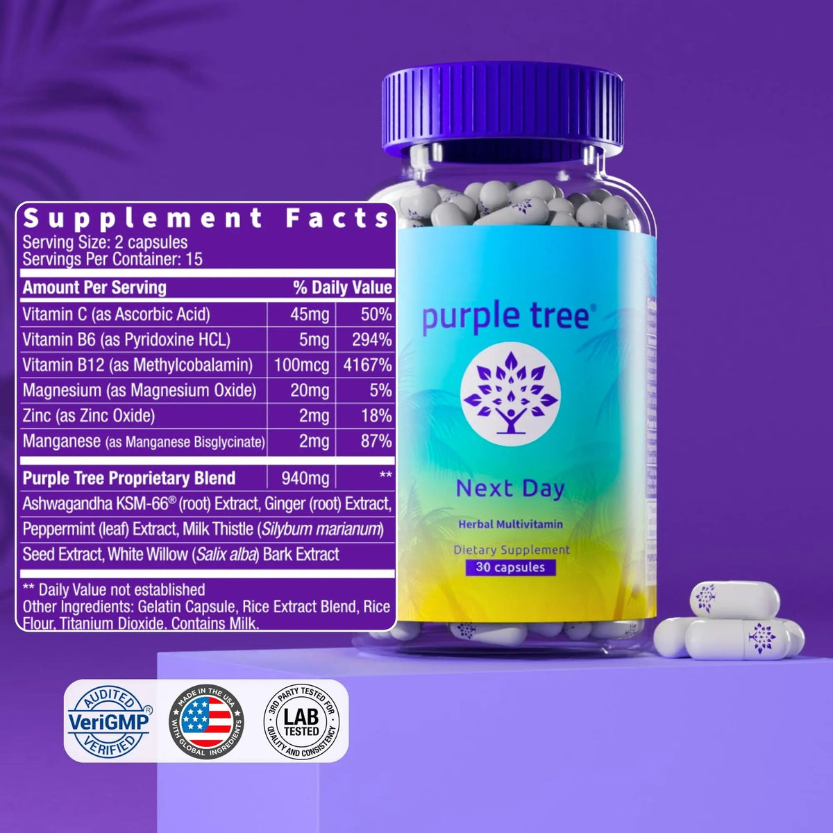 purple tree Next Day – Post-Drink Morning Wellness Supplement for Balance, Restore & Replenishment | Ashwagandha KSM-66, Milk Thistle, Ginger purple treeBuy Supplements Australia