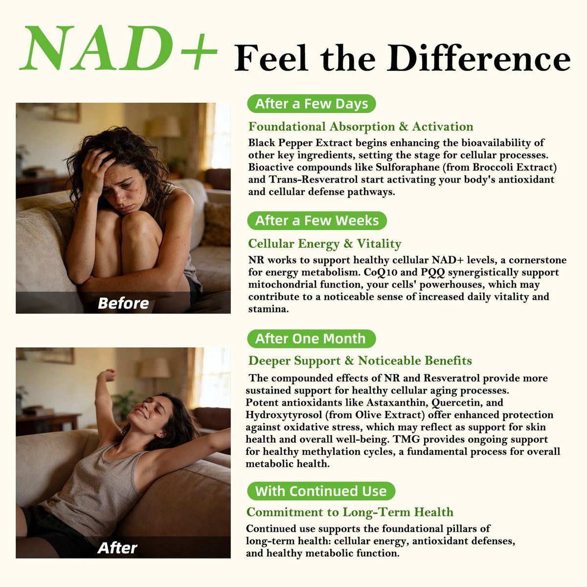 Nad Supplement for Healthy Aging | Energy| Antioxidant| Skin Health| Focus ,10-in-1 Formula with NR,Trans-Resveratrol,CoQ10,Astaxanthin,PQQ,TMG,Quercetin,Olive Fruit Nad+ for Women Men,60 Vegan Caps Bebien fitBuy Supplements Australia