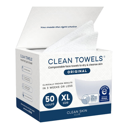 Clean Skin Club Clean Towels XL®, 100% USDA Biobased Face Towel, Disposable Face