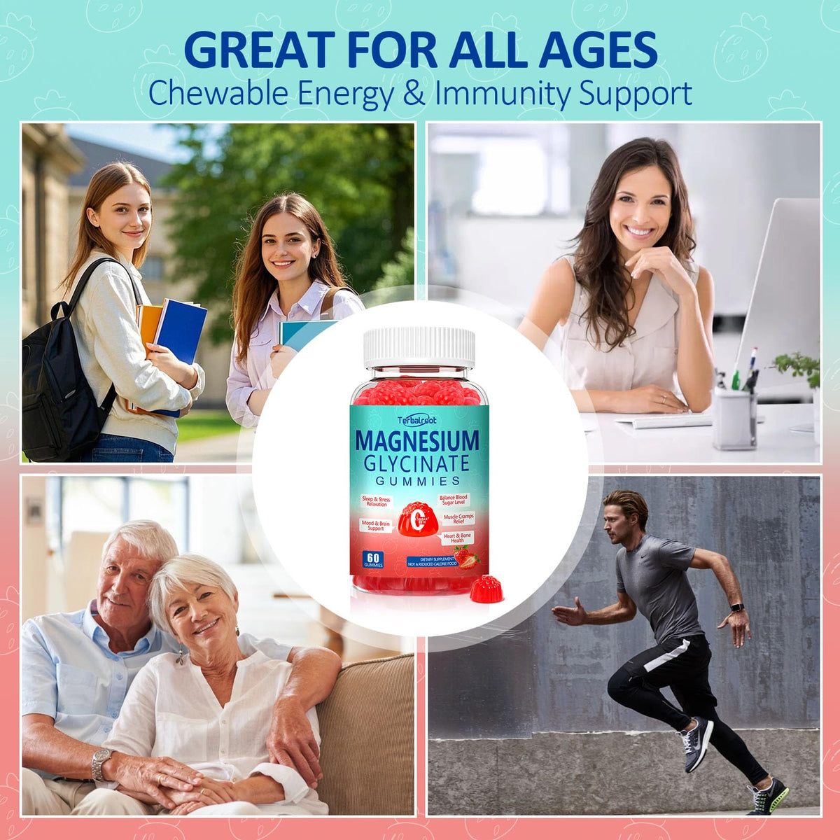 Magnesium Glycinate Gummies 400mg, Sleep & Relaxation Support, Sugar Free Vegan Magnesium Gummies for Adults Magnesium Supplements for Muscle Cramps, Stress Relief, Calm Mood,High Absorption, 60 Count TerbalrootBuy Supplements Australia