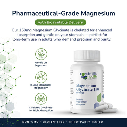 Scientific Health Solutions Magnesium Glycinate 150 mg – High‑Absorption Magnesium for Heart, Bone & Muscle Health – Supports Leg Cramps & Cardiovascular Function – Gentle on Stomach, Vegan, 60 Count Scientific Health SolutionsBuy Supplements Australia