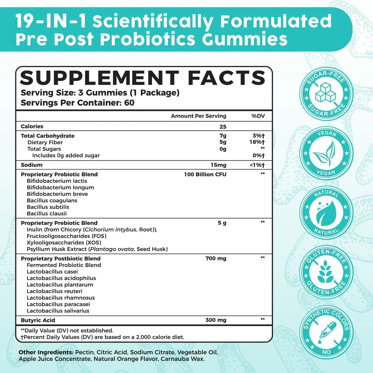 (180 Count) Probiotic Gummies, 19 in 1 Prebiotics Postbiotic Probiotic Gummies, 100 Billion CFU Probiotics for Women Men, Complete Immune, Gut & Digestive Support*, Sugar Free, Vegan HanlisteBuy Supplements Australia