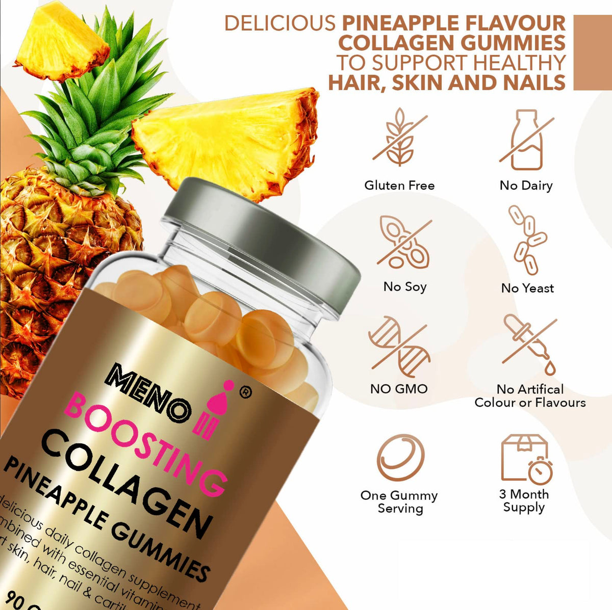 Meno® Boosting Collagen Natural Pineapple 90 Gummies Meno IIBuy Supplements Australia