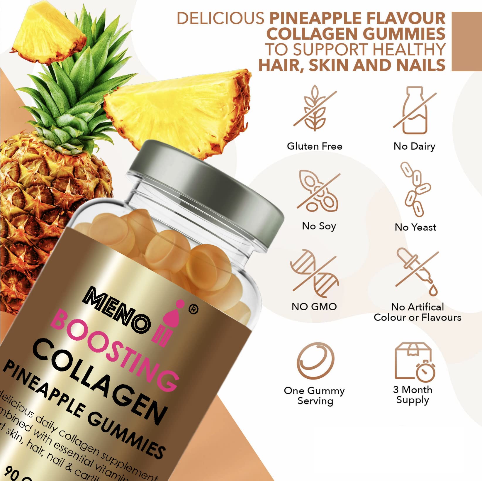Meno® Boosting Collagen Natural Pineapple 90 Gummies Meno IIBuy Supplements Australia