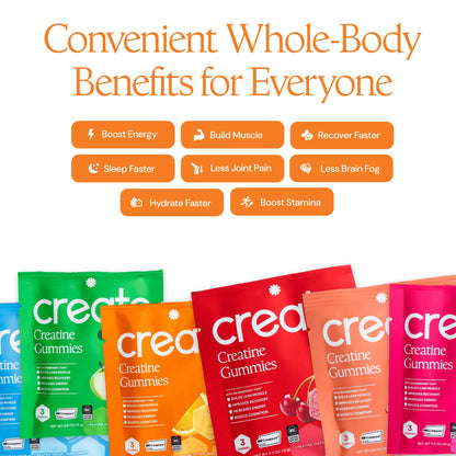 Create Creatine Gummies for Men & Women – NSF Certified, Made with Creapure Creatine Monohydrate, Great Tasting, Anti-Melting Formula, 30ct Standup Pouch, 90 Gummies (Variety Pack)