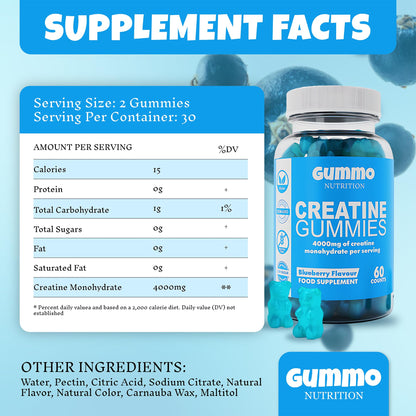 Creatine Monohydrate Gummies 4000mg for Men & Women - 60 Chewable Creatine GUMMO NUTRITIONBuy Supplements Australia