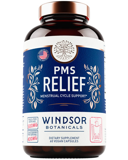 PMS Support Supplement for Women with Chasteberry, Maca Root, Ashwagandha - Period Relief, Bloating Relief for Women, Mood Support, Hormone Balance Herbal Supplements - 30 Day, 60 Vegan Capsules WINDSOR BOTANICALSBuy Supplements Australia