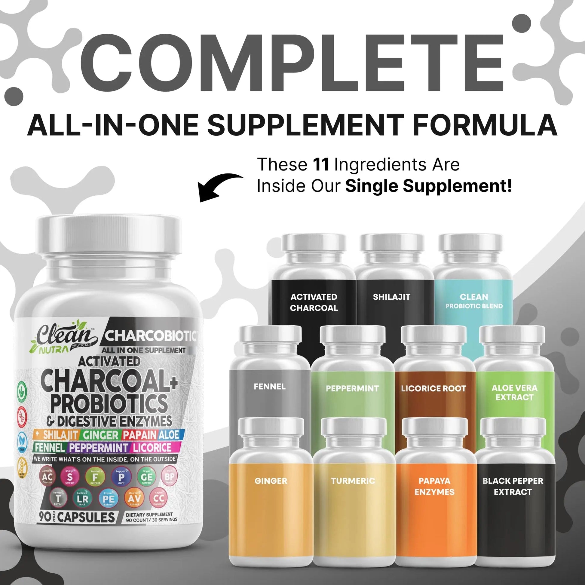 Clean Nutra Activated Charcoal Pills + Shilajit Probiotic Digestive Enzymes for Digestive Health Capsules with Peppermint Fennel Licorice Papain Ginger Turmeric Powder | Gut Health Clean Nutraceuticals buy supplements Au