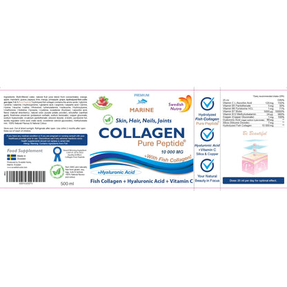 Marine Liquid Collagen 10000mg 500 ml I Pure Hydrolyzed Collagen Peptides Swedish NutraBuy Supplements Australia