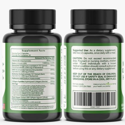 vitaxmin NAD Resveratrol Supplement 200mg with Berberine NAC Collagen - Nicotinamide Riboside NMN NADH CoQ10 Biotin Hyaluronic Acid - Hair Skin Nails Supplement - 60 Capsules vitaxminBuy Supplements Australia
