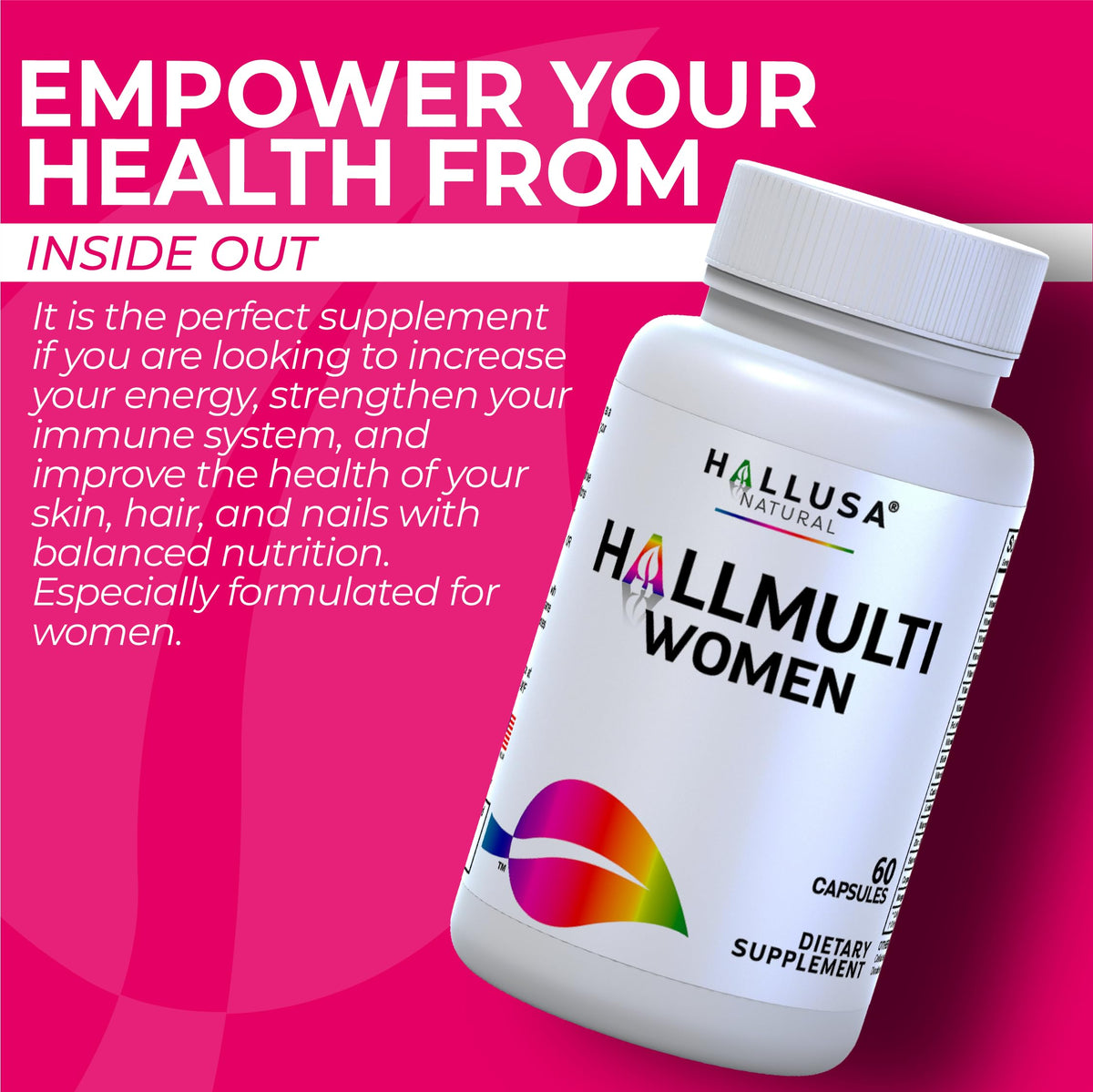 Women’s Multivitamin 18+ Vitamins & Minerals | Biotin, Folic Acid, Zinc, Calcium, Magnesium & Vitamin D | Hair, Skin & Nails Support, Energy Hallusa NaturalBuy Supplements Australia