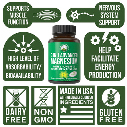 3 in 1 Advanced Magtein Magnesium Complex Capsules with Clinically Tested Magnesium L-Threonate, Glycinate & Taurinate. High Absorption & Bioavailability. Support Brain, Focus & Memory. 90 Vegan Pills Peak PerformanceBuy Supplements Australia