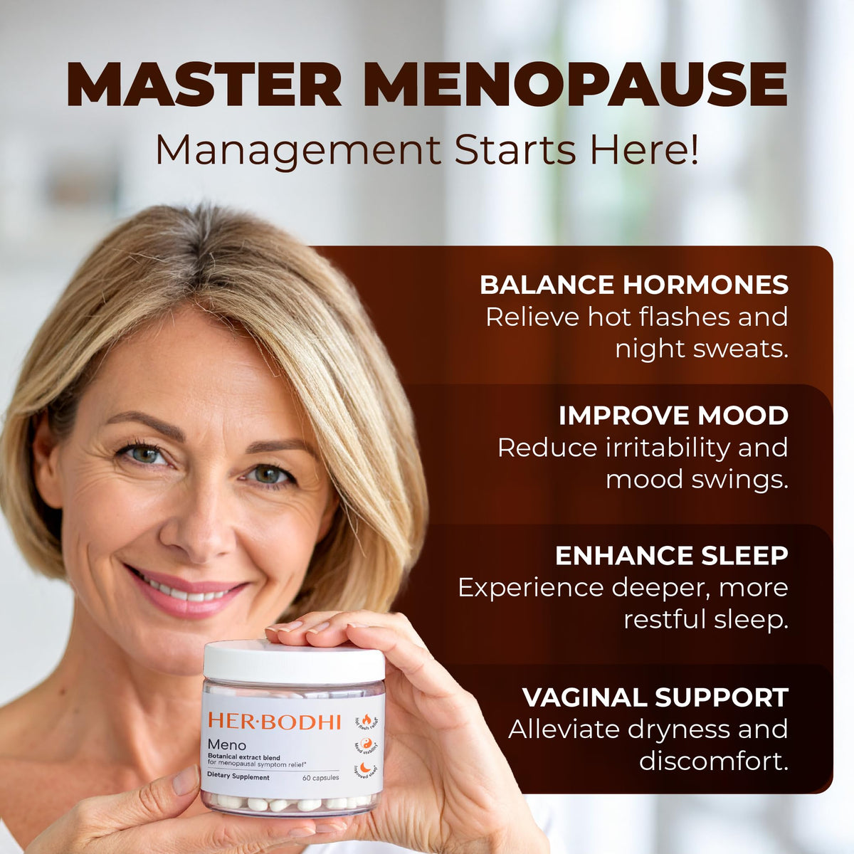 Her Bodhi Meno- Menopause Hormonal Balance for Women, Estrogen Soy Isoflavones Menopause Supplement for Women | with Ashwagandha & Black Cohosh | Hot Flashes Menopause Relief (60 Capsules) Her BodhiBuy Supplements Australia