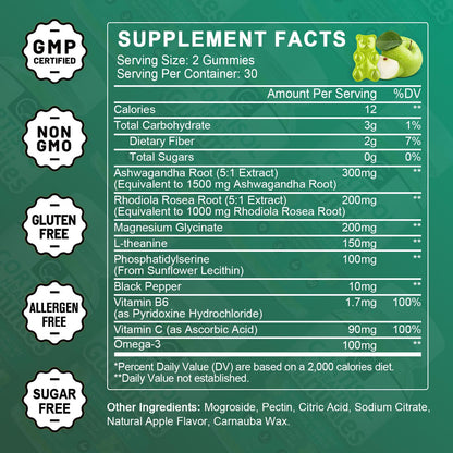 GORNVB Cortisol Gummies, Cortisol Supplement for Women with Magnesium, Ashwagandha, Rhodiola, Phosphatidylserine, L-Theanine, Black Pepper, Vitamin C & B6 - Relaxation, Focus, Sleep Support - 2 Pack GORNVBBuy Supplements Australia