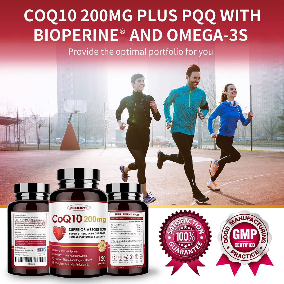 ZEBORA CoQ10-200mg-Softgels with PQQ, BioPerine & Omega-3, 120 Servings Coenzyme Q10(Ubiquinone) Supplement for High-Absorption, Powerful-Antioxidant