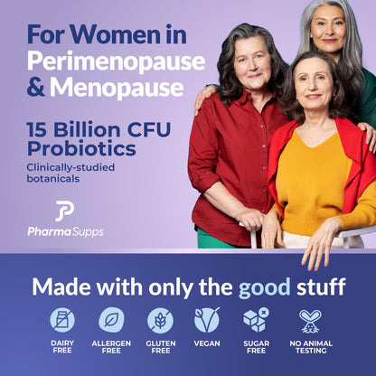 Natural Menopause Supplements for Women - Perimenopause Supplements for Hormonal Balance, Bloating & Mood Swings | Hot Flashes Menopause Relief w/Probiotics & Prebiotics, Black Cohosh & Chasteberry PharmaSuppsBuy Supplements Australia