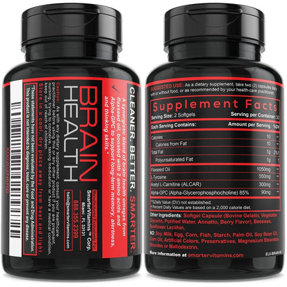 Smarter Brain Support Nootropic Supplement, Made with Alpha-GPC, L-Tyrosine & Acetyl L-Carnitine ALCAR, Flaxseed Oil SmarterVitaminsBuy Supplements Australia