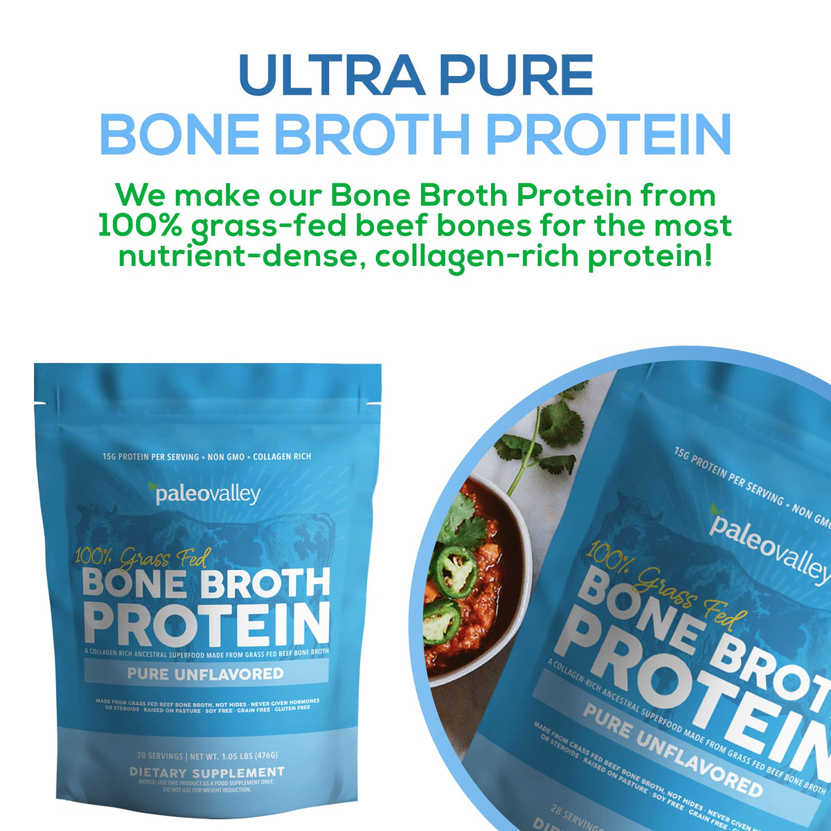 Paleovalley 100% Grass Fed Beef Bone Broth Protein Powder - Rich in Collagen Peptides PaleovalleyBuy Supplements Australia