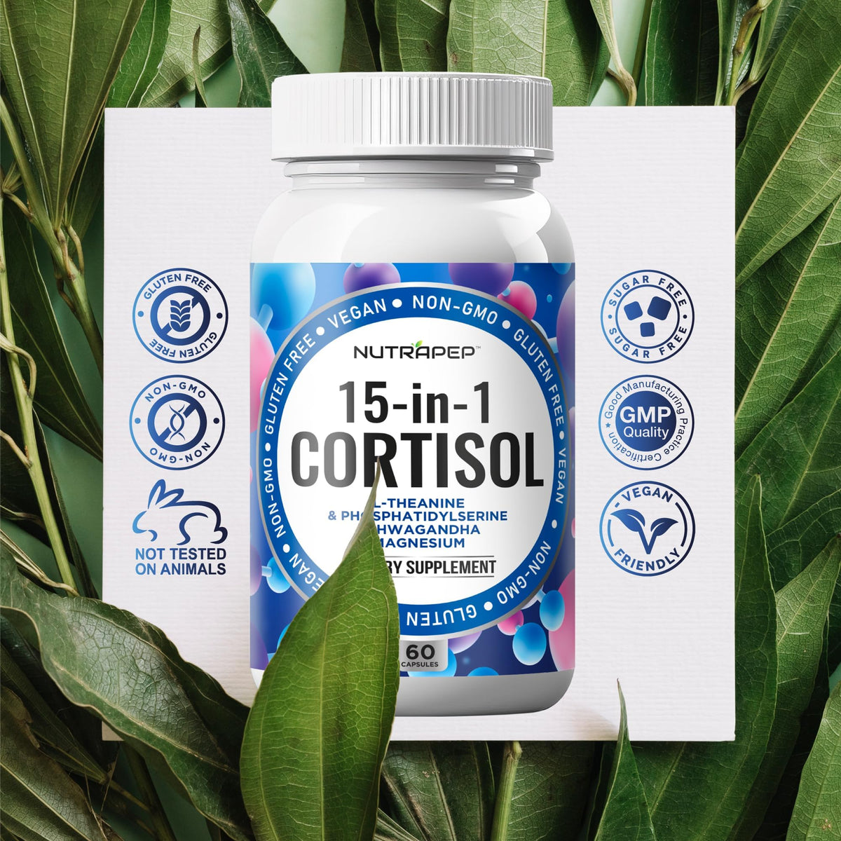 NutraPep Cortisol Detox Supplement Men Women - Reduce Lower Cortisol High Cortisol Reducer Blocker Control - Supports Stress Mood Rest Adrenal Calm Relax with Ashwagandha L-Theanine Magnesium NutraPepBuy Supplements Australia