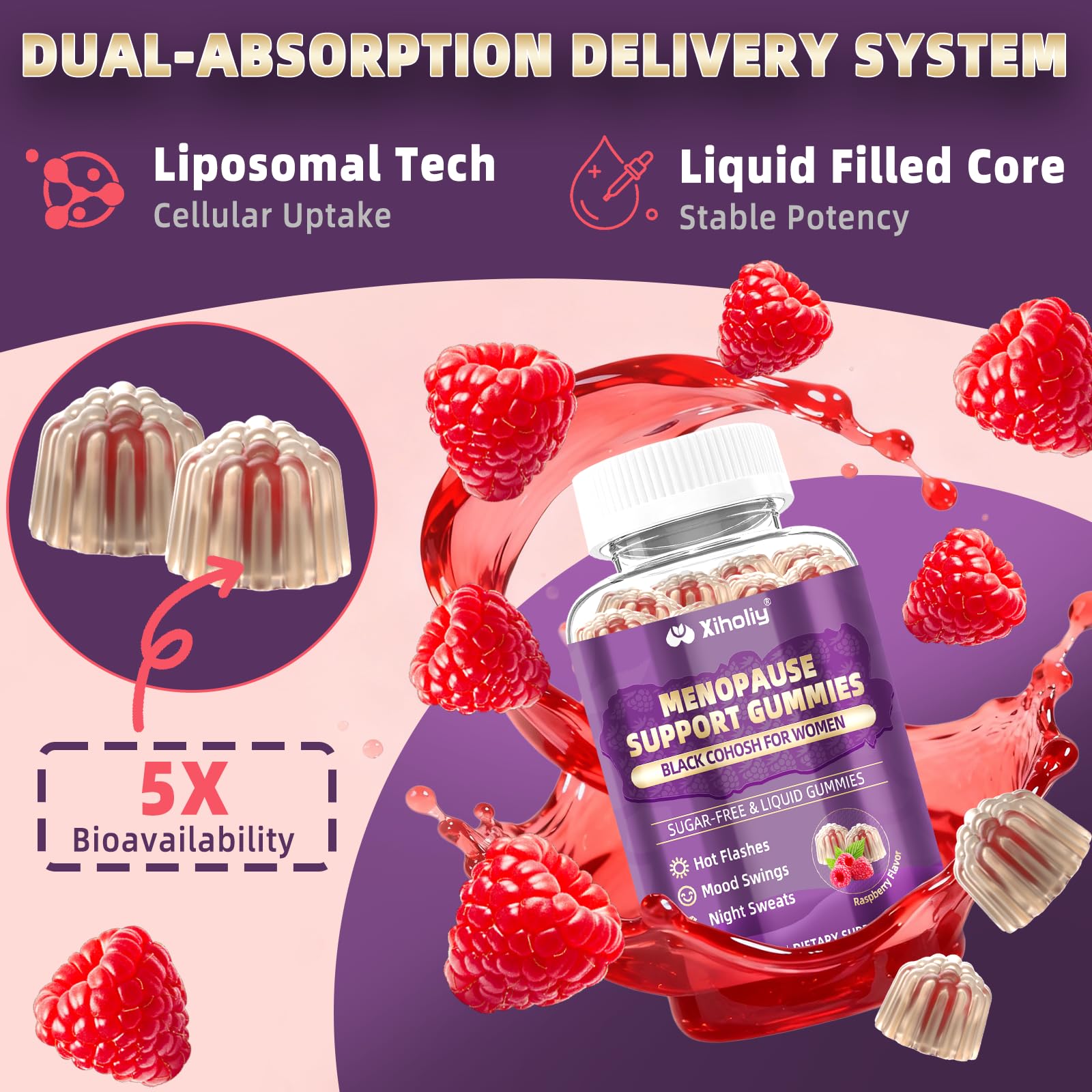 Menopause Supplements for Women with Black Cohosh, Menopause Relief Sugar Free Gummies for Hot Flashes, Natural Female Hormone Balance & Ashwagandha, Magnesium for Night Sweats, Mood Swings, 60 Count XIHOLIYBuy Supplements Australia